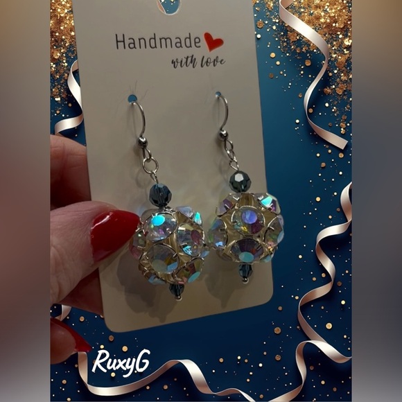 578. Elegant Silver Disco 🪩 Crystal Earrings - Picture 5 of 8